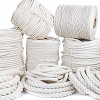 Golberg Twisted 100% Natural USA Cotton Macrame Rope - 1/4 Inch x 100 Ft White - Soft Strong for DIY Crafts Gym Farm