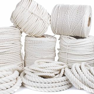 Golberg Twisted 100% Natural USA Cotton Macrame Rope - 1/4 Inch x 100 Ft White - Soft Strong for DIY Crafts Gym Farm
