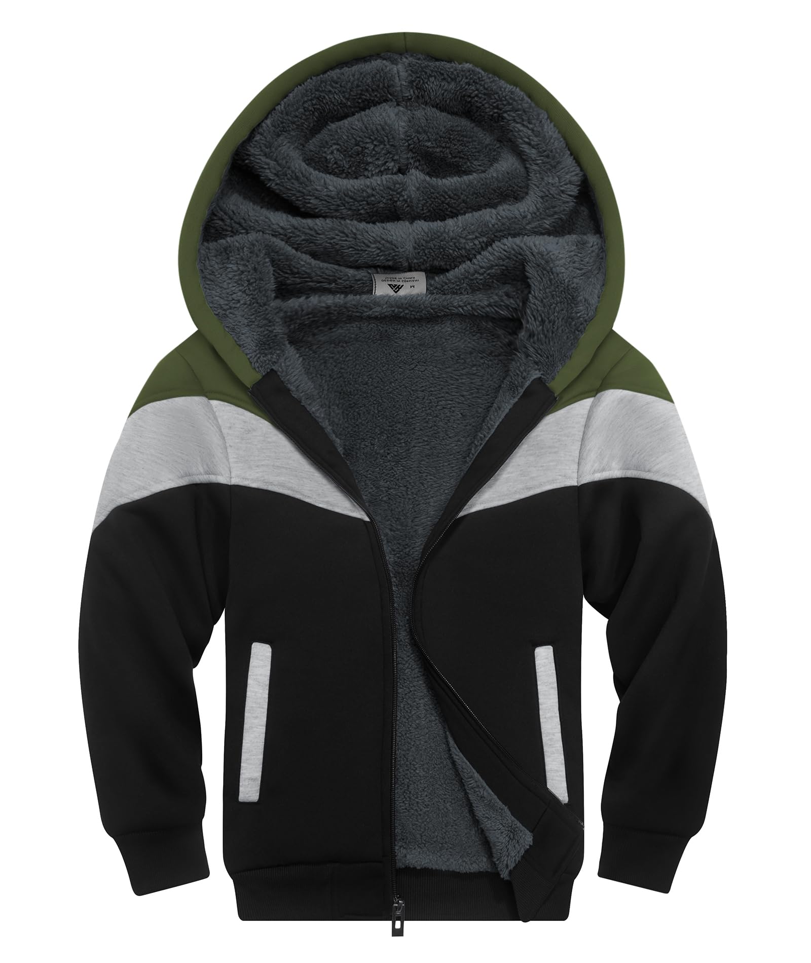 SWISSWELL Boys Fleece Jacket Long Sleeve Sherpa Lined Zip Up Hoodies Soft Warm Sweatshirt Outerwear for Kids 6-15 Years