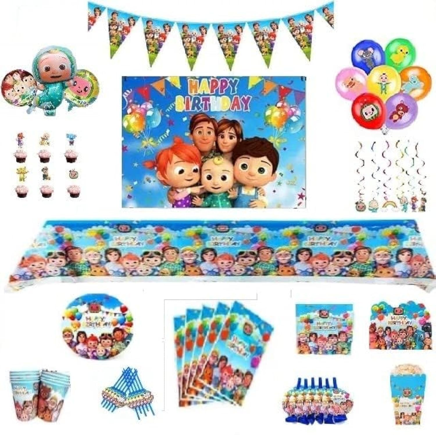 Coco melon party decoration set 154pcs 1st 2nd birthday party for infants toddlers plates cups balloons first second baby party decorations