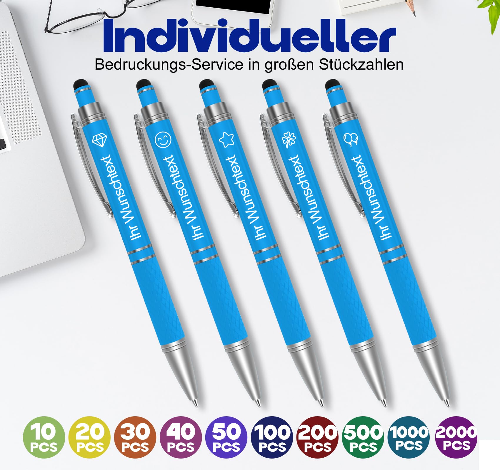 50er Personalisiert Kugelschreiber mit Gravur,Motivation Stift,Metall Druckkugelschreiber mit Touchpen,0.7mm Strichstärke,Blau Tinte,Glücks-Kuli für Prüfung Aufmunterung Genesung,Stil D