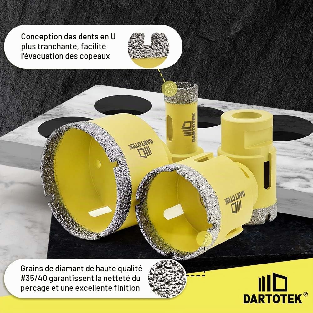Foret Diamant Carrelage 12 Pièces - 9 Scies Cloche M14 (6/6/8/20/25/35/50/68/110mm), Fraise 20mm, Chanfrein 50mm, Adaptateur M14/Hex pour Céramique, Marbre, Granit, pour Meuleuse