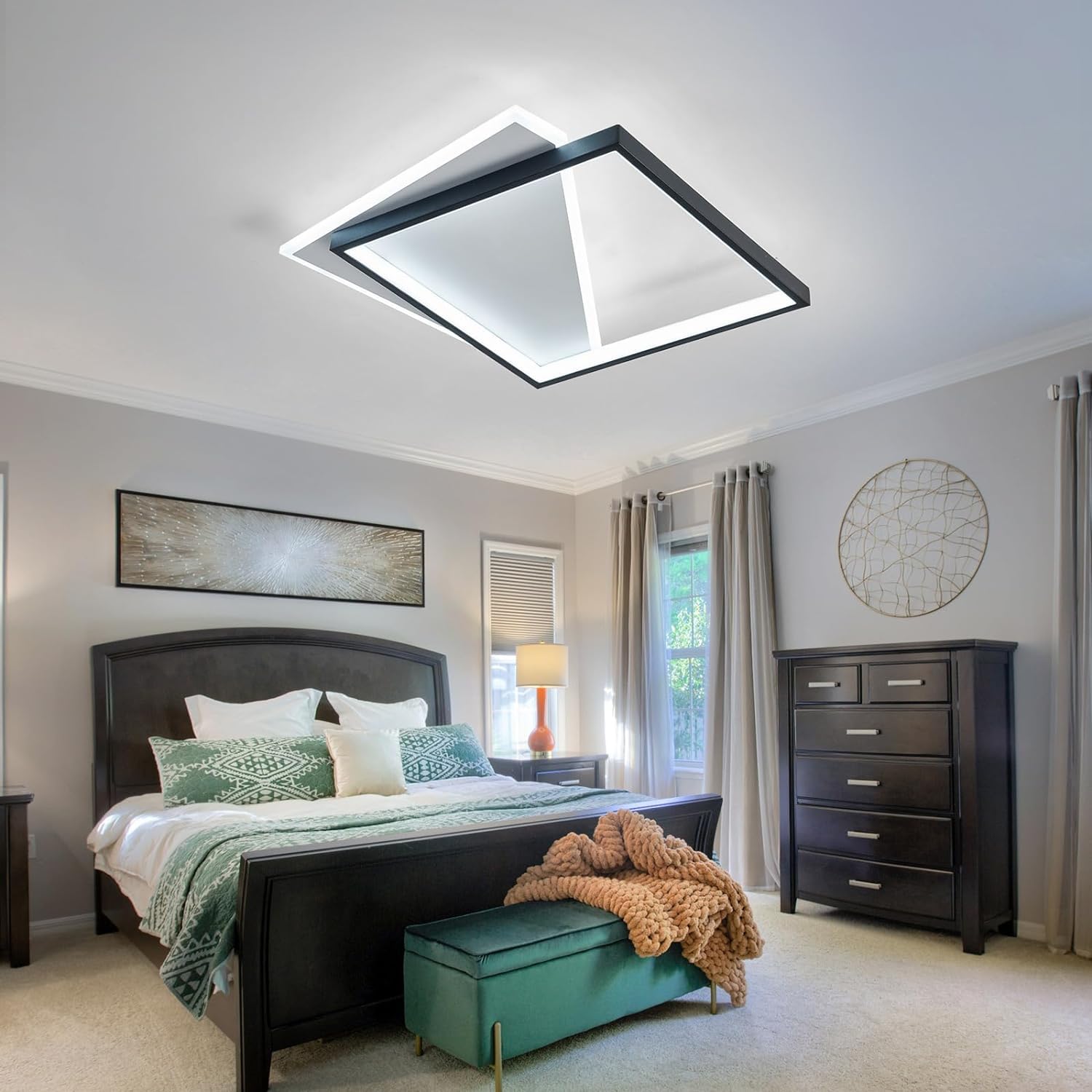 Plafón LED 52W Fácil De Instalar Modernos Lampara De Techo Para Dormitorios Salones Cocina Blanco Frío 6000K Cuadrado Ø49CM