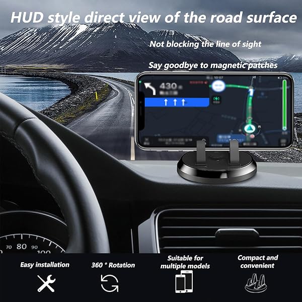 Mobile Phone Holder 360° Rotation, Smartphone Dashboard, Non-Slip Silicone, Strong Adhesive, iPhone - 4