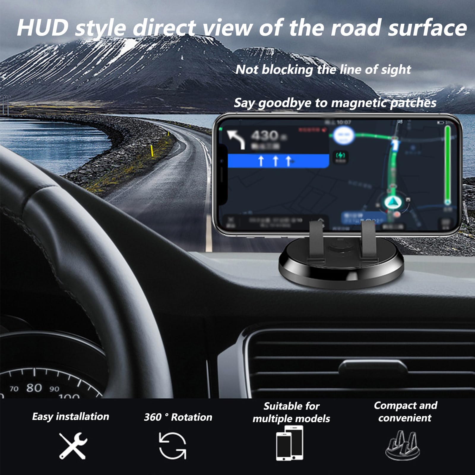 Mobile Phone Holder 360° Rotation, Smartphone Dashboard, Non-Slip Silicone, Strong Adhesive, iPhone — view 4
