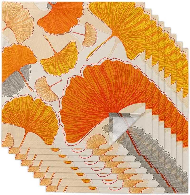 Retro Floral Ginkgo Biloba Cloth Napkins Set Birthday Banquet Wedding Decor Restaurant Supplies Table(8pcs)