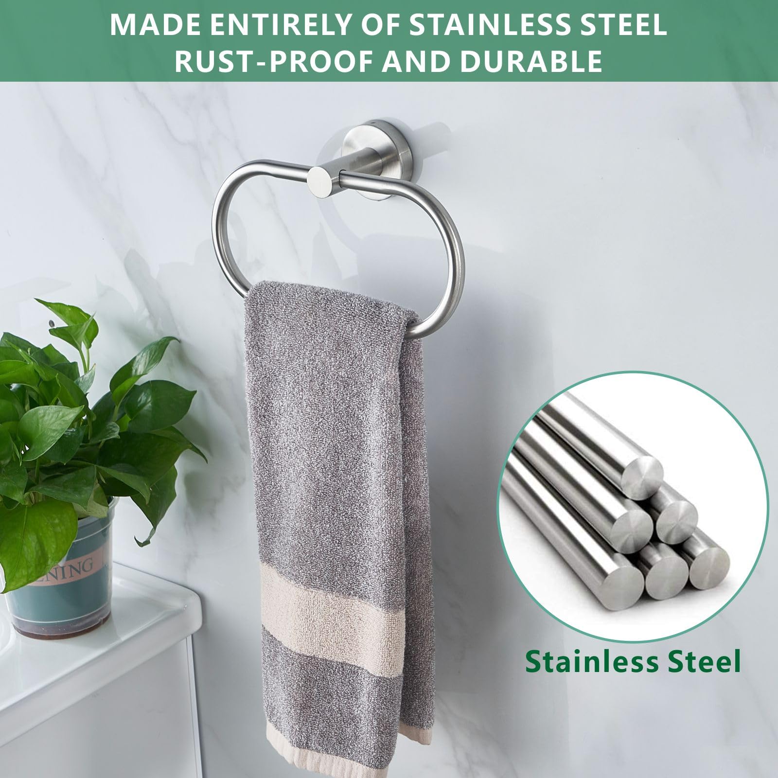 Toallero de Baño Perforado, Anillo de Toalla de Níquel Cepillado para Pared, Toallero de Acero Inoxidable de Estilo Moderno, Accesorios de Baño, Níquel Cepillado