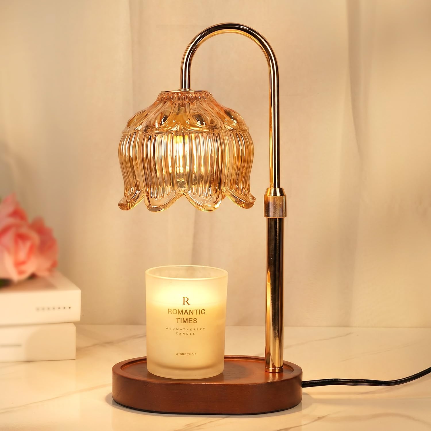 Funistree Flower Candle Warmer Lamp with Timer, Dimmable Candle Lamp Warmer, Christmas Birthday Gifts for Women Mom Her, Housewarming Home Decor, Lotus Wax Warmer for Yankee Candles - Lily Gold