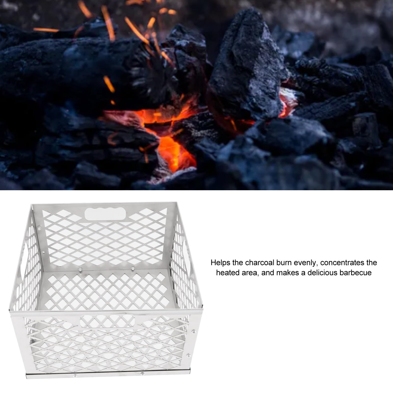 Pssopp Cesta para Fuego de Carbón en Trozos, Soporte Portátil Resistente para Parrilla de Barbacoa de Carbón de Acero Inoxidable para Carbón en Trozos de Barbacoa