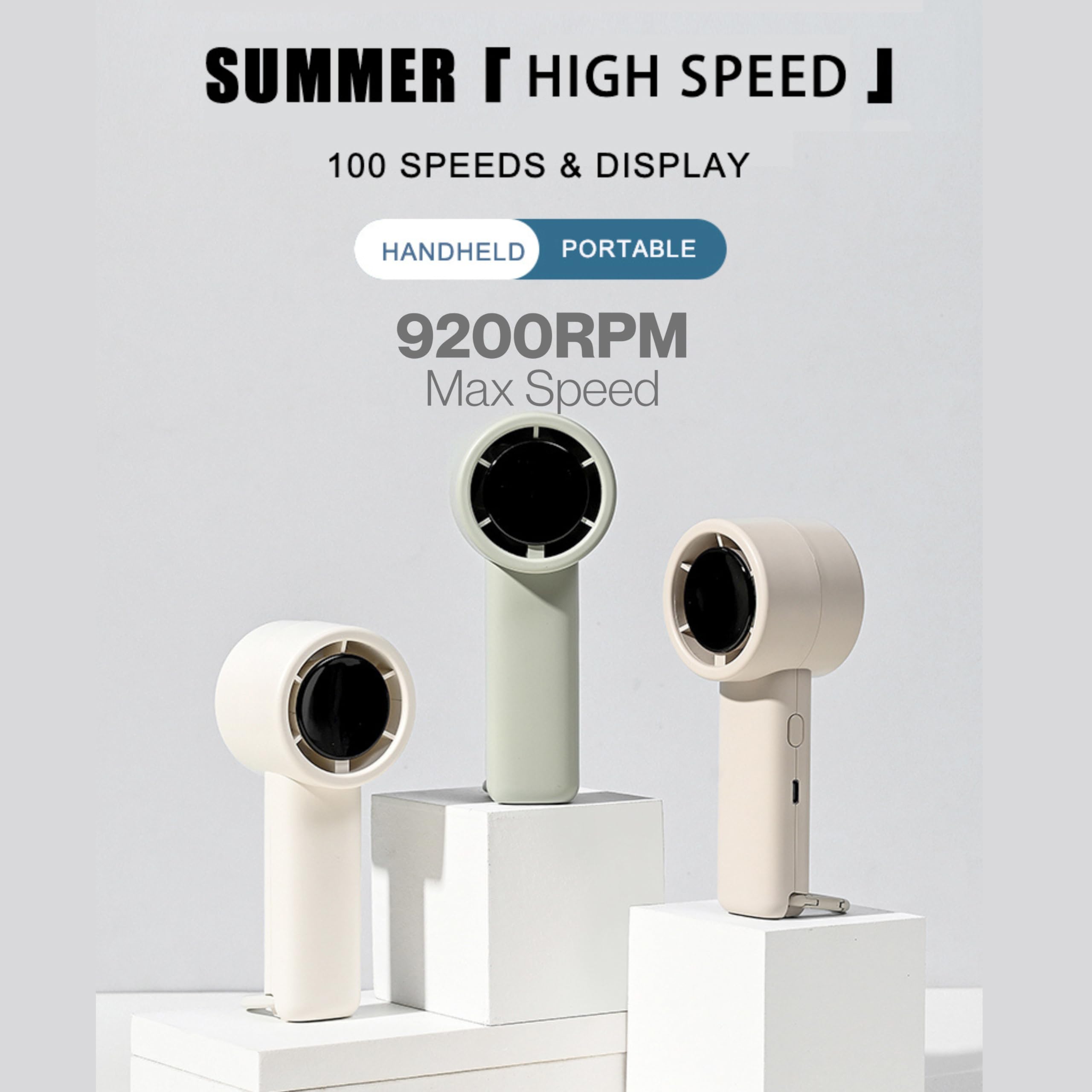 MOVEX Mini-Turbo-Ventilator, tragbar, einstellbare Geschwindigkeiten, 1–100 USB, wiederaufladbar, leistungsstark, persönlich, leicht, niedliches Taschen-Design für Reisen, Sommer, Konzert, Make-up