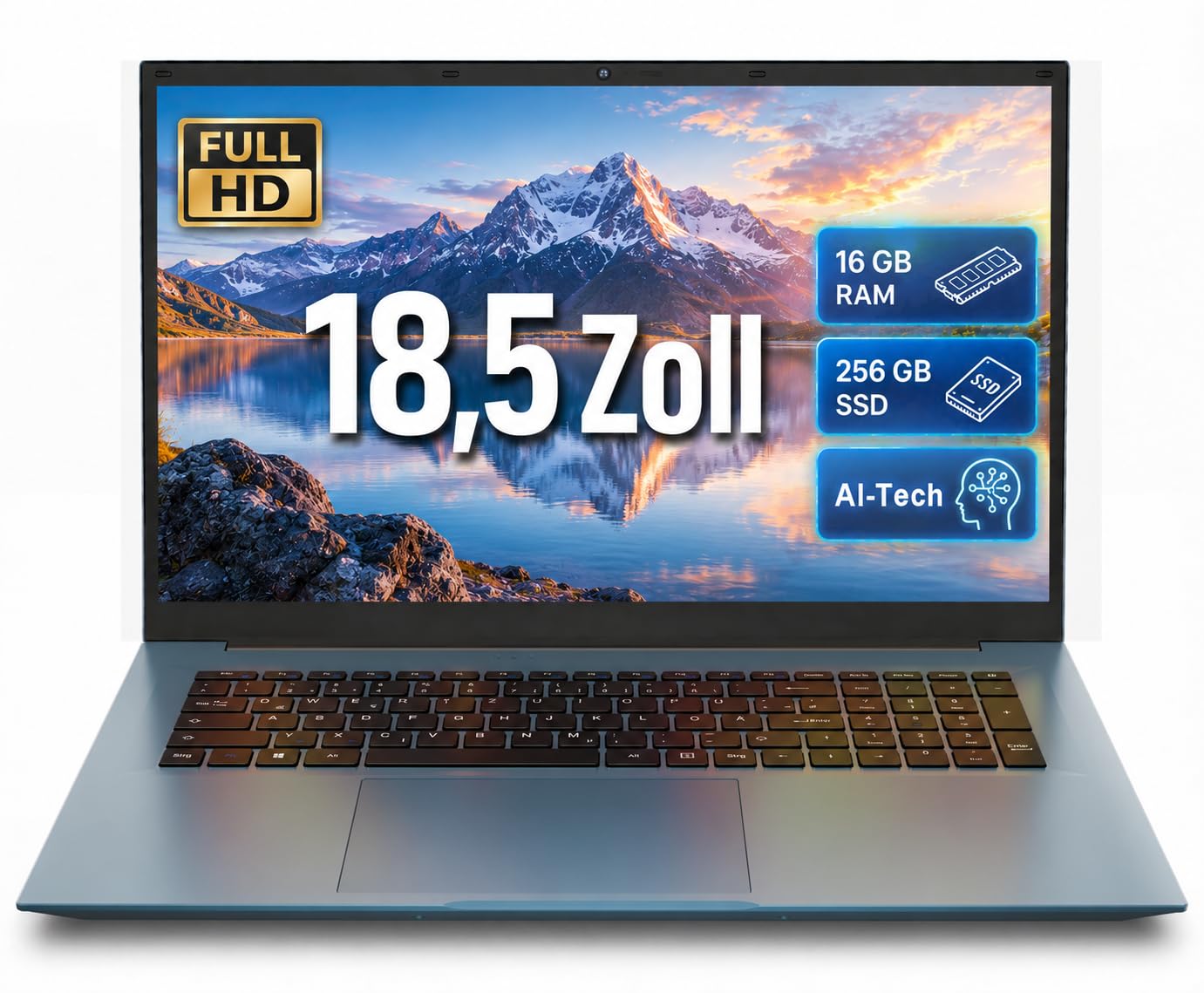Laptop 18,5 Zoll 16GB RAM 256GB SSD, AI Unterstützung Notebook