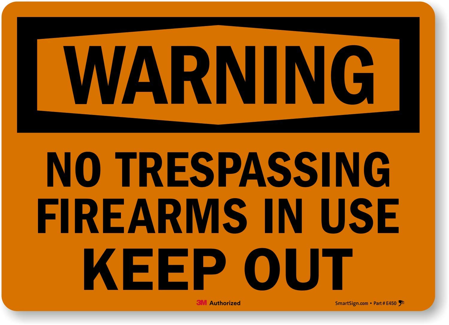 SmartSign - S-8638-AL-14 Warning - No Trespassing, Firearms in Use, Keep Out Sign by | 10" x 14" Aluminum Black on Orange — Amazon image 2