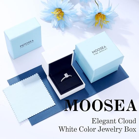 Moosea 1カラット エメラルドカット モアッサナイト 婚約指輪 レディース Dカラー Vvs1 クラリティ 人工ダイヤモンドリング 14k ホワイトゴールド バーメイユ 4プロング モアッサナイトリング レディース サイドストーン付き結婚指輪