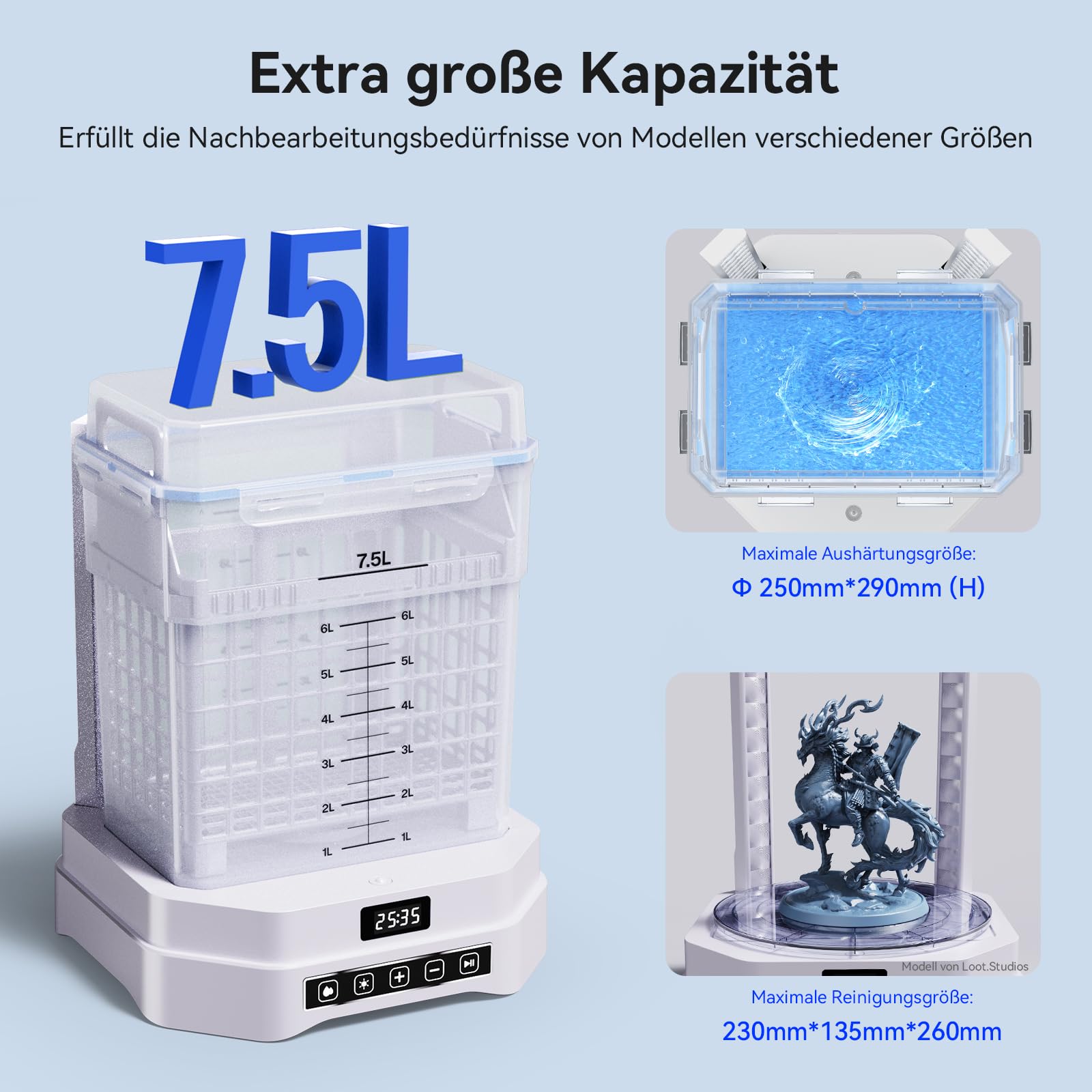 ELEGOO Mercury Plus V3 Reinigungs- und Aushärtungsstation, Wash and Cure Station mit 7,5 l große Kapazität und 360° Stereo-Aushärtung, Kompatibel mit Den Meisten LCD/DLP/SLA 3D-Drucker