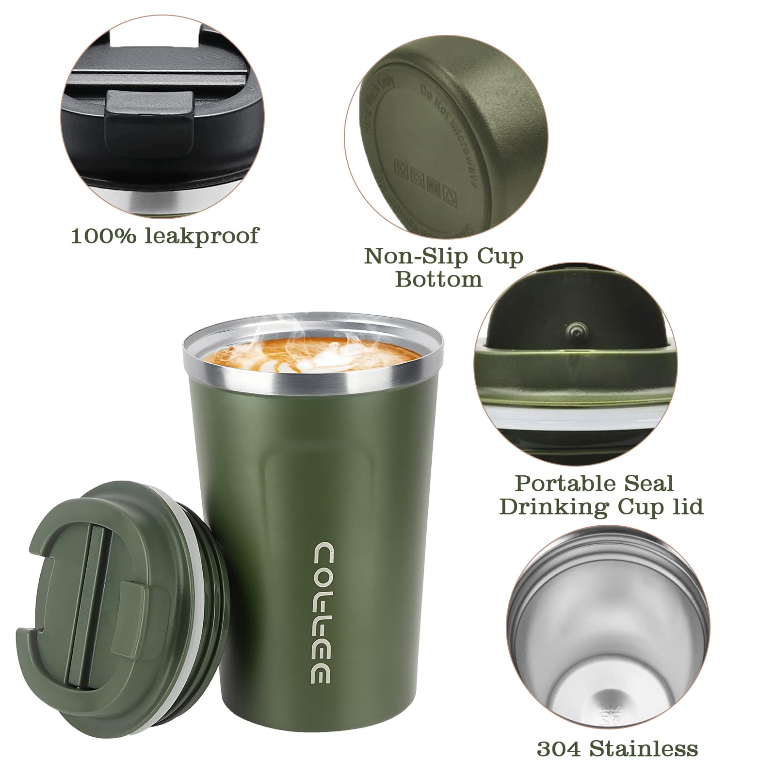 Tazza Caffè Vetro Temperato 340ml - Con Coperchio Antischizzi E Fascia Sughero | Tazza Da Viaggio - Foto 2