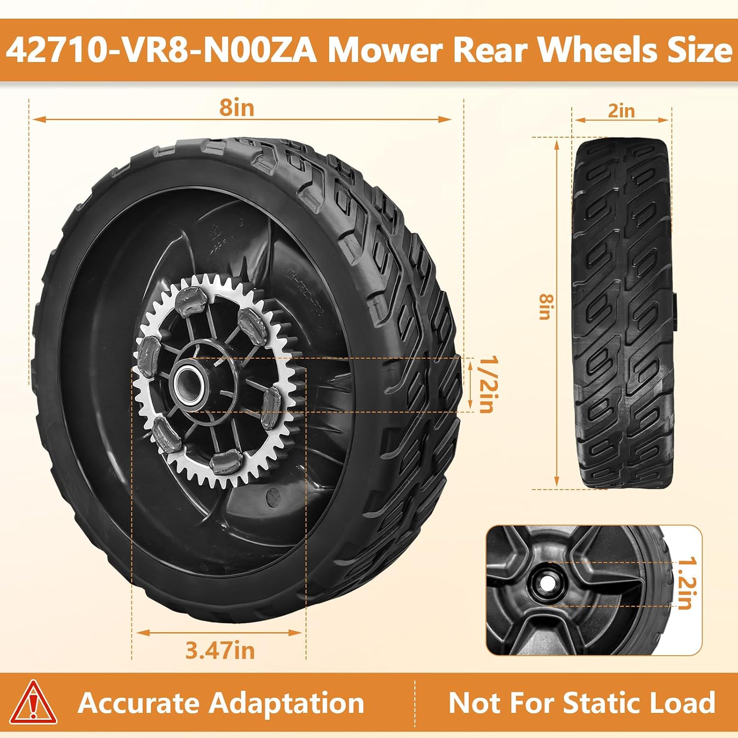 42710-VR8-N00ZA Lawn Mower Rear Drive Wheels-8 Inch Compatible with Honda HRN216 Walk Behind Lawn Mower（2 Pcs）