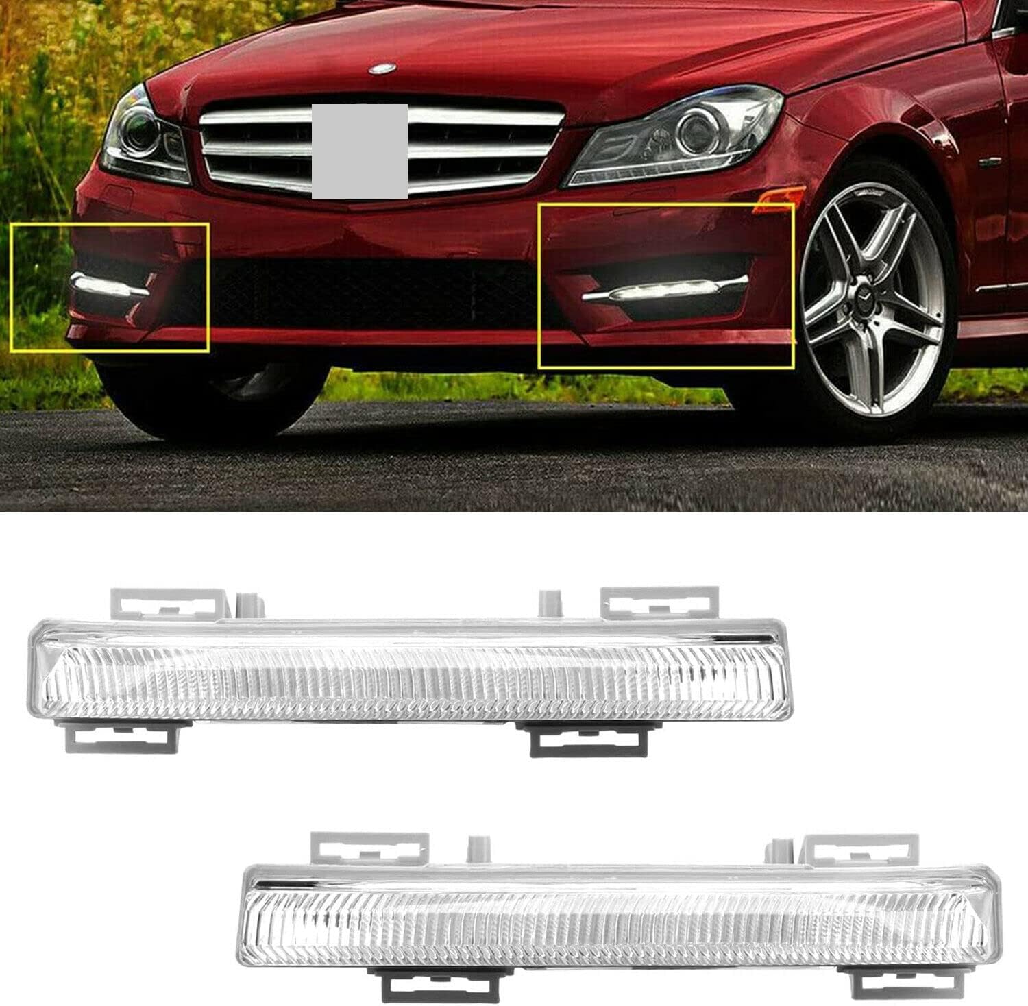 Left Right LED Daytime Running Lights DRL Fog Lamp Compatible with Mercedes C E SLK Class W204 S204 C180 C200 C220 C250 C300 C320 2007-2014 (Pair)
