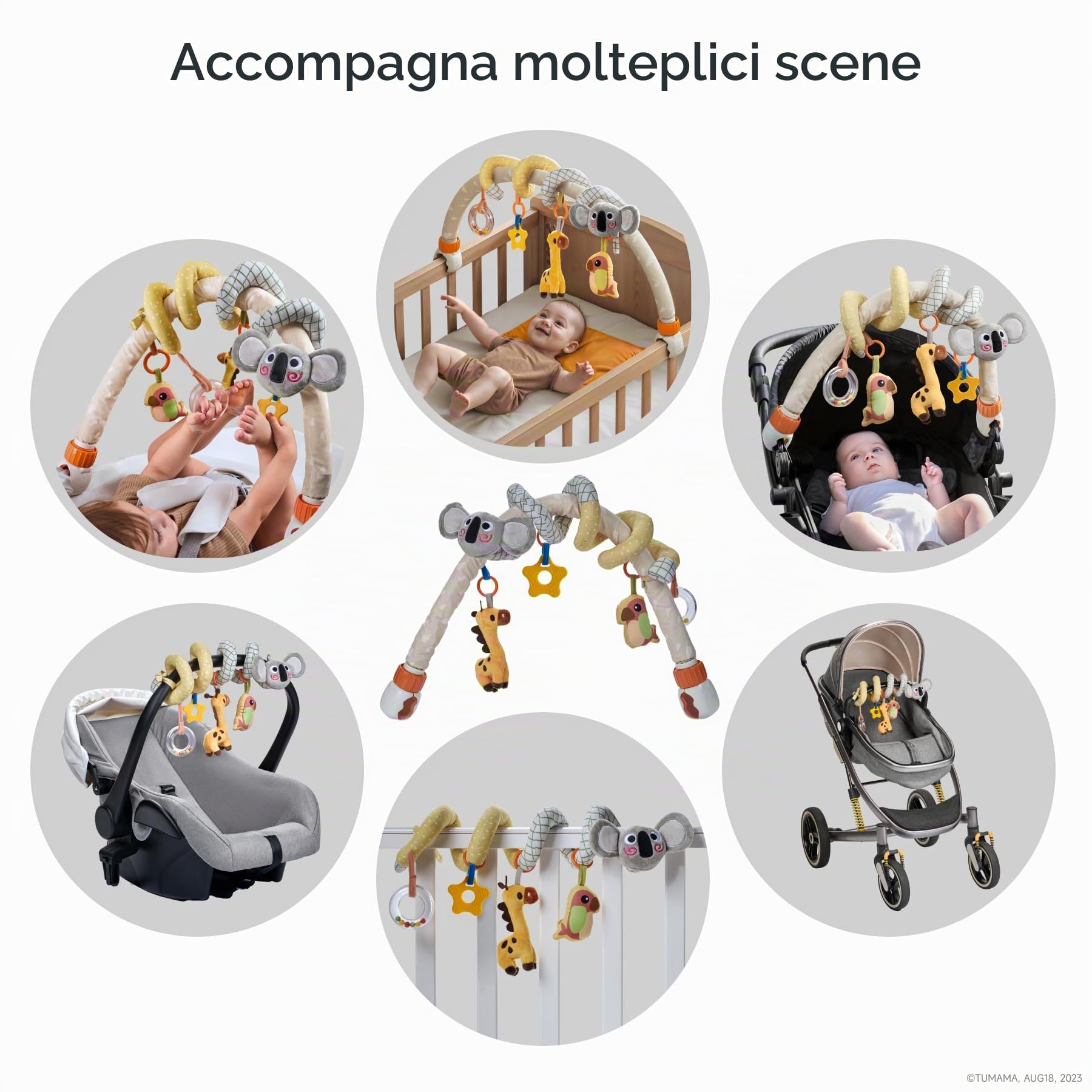 TUMAMA 2-in-1 Giochi Spirale Passeggino e Arco Viaggio per Neonato 0 3 6 9 Mesi, Peluche Serpente Passeggino Giocattolo Gioco per Neonati Bambina Ragazzo, Clip On Auto Carrozzina con Sonaglio Teether