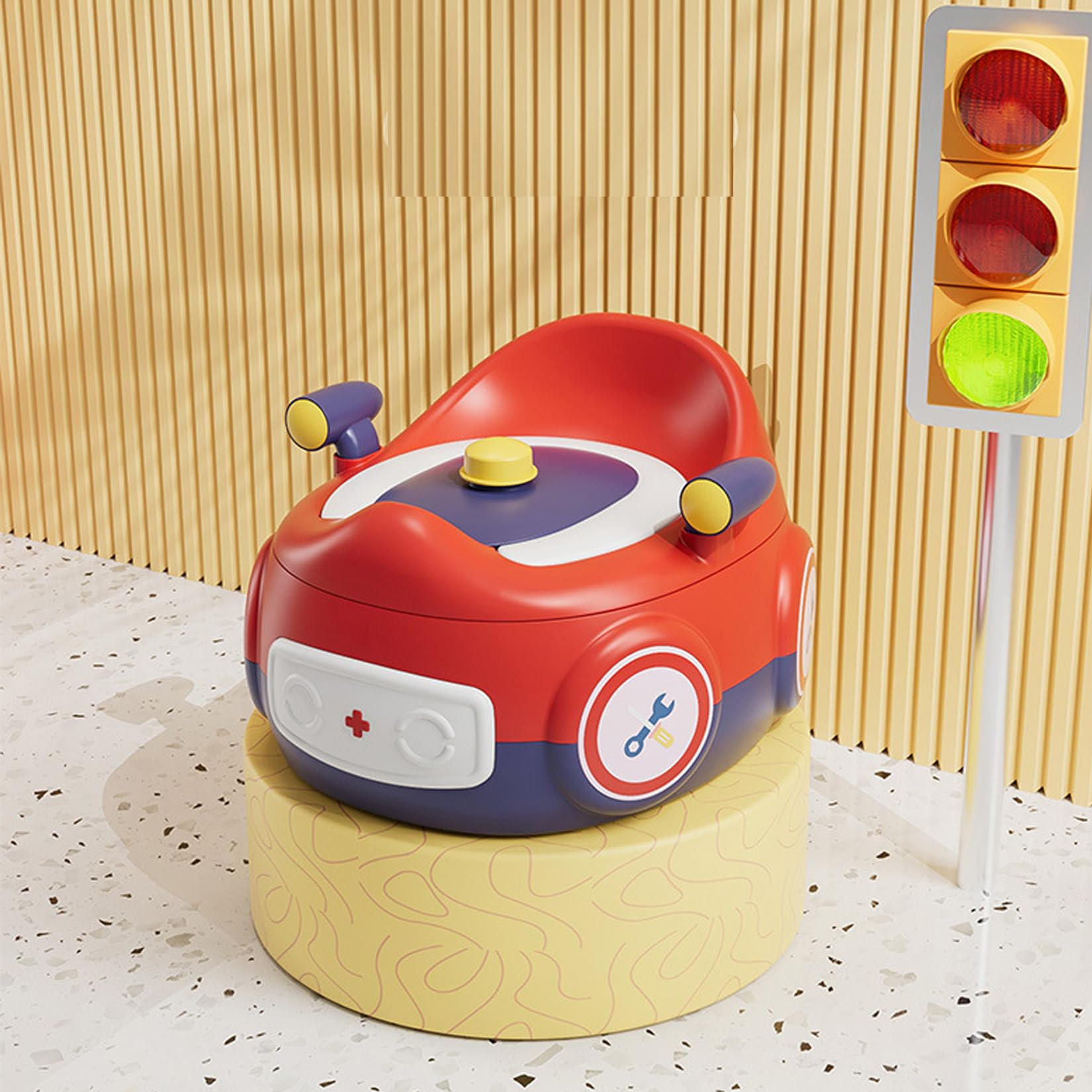 Toddler Potty Training Toilet Chair with Soft Seat, Removable Dispenser and Splash Guard, Non-Slip for Baby & Kids (Red)