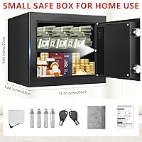 Vista 2 de 1.3 Cub Small Safes for Home Use Fire and Water Proof, Digital Security Box Fireproof Safe Box with Combination Lock, Smart Alarm System and