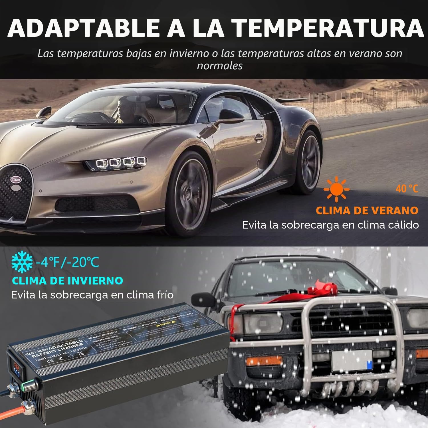 Cargador de Batería LiFePO4 14.6V 50A con Ajuste Continuo de Corriente (0-50A), Memoria y Carga de Mantenimiento, Cargador de Litio para Automóviles, Motocicletas, Cortacéspedes y Embarcaciones