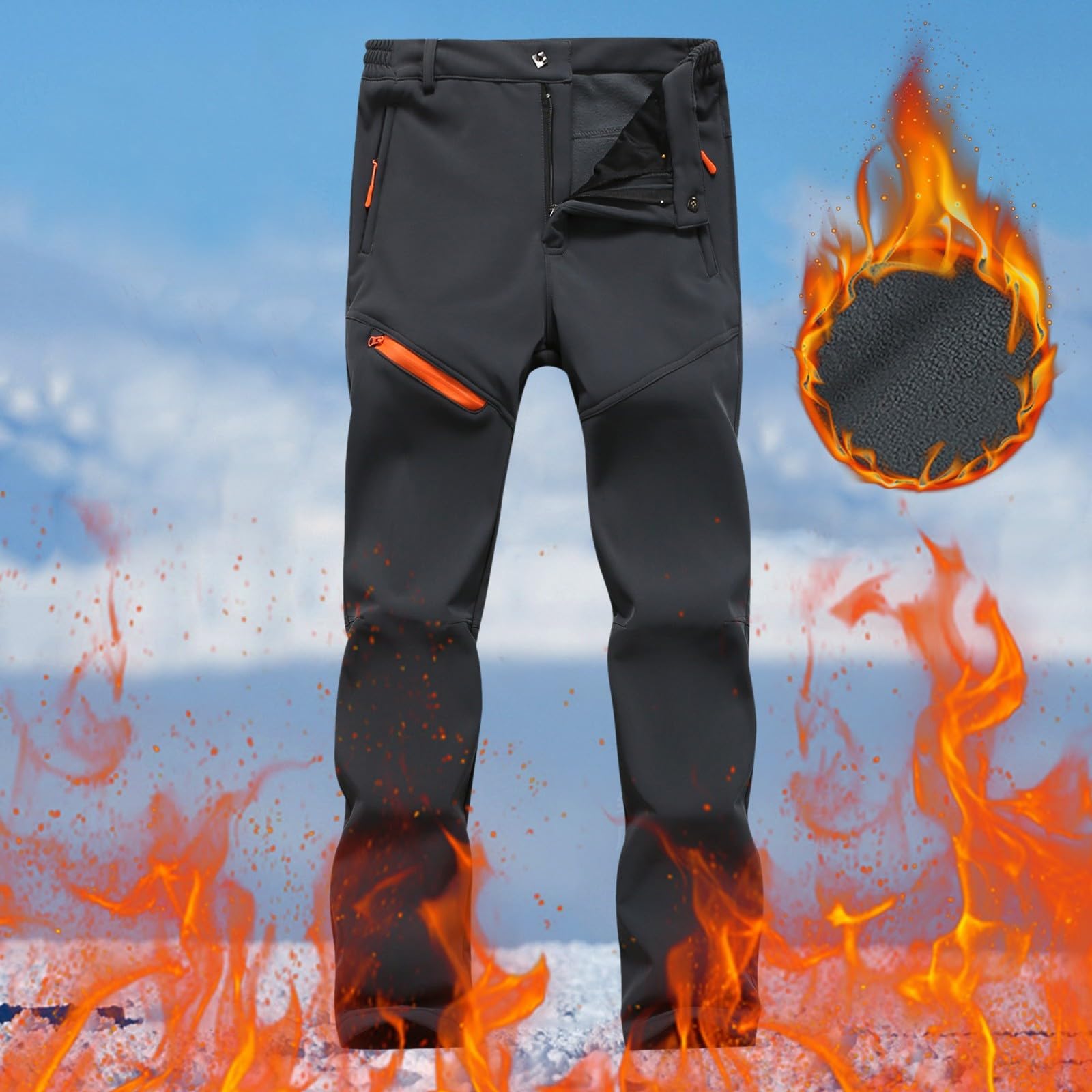 Pantaloni termici da uomo, invernali, softshell foderati, in pile, per esterni, da trekking, antivento, caldi, imbottiti, con tasche