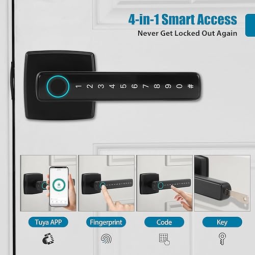 Miniatura 4 de Cerradura de puerta inteligente con huellas dactilares, manija de puerta biométrica de entrada sin llave con teclado, cerradura inteligente