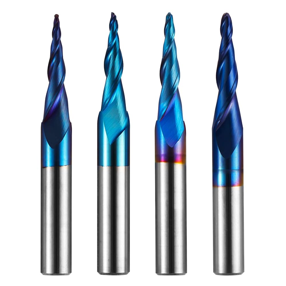 JIGUN バイポーラ Azure Genmitsu 4pcs 2-Flute Tapered Ball Nose Spiral End Mill