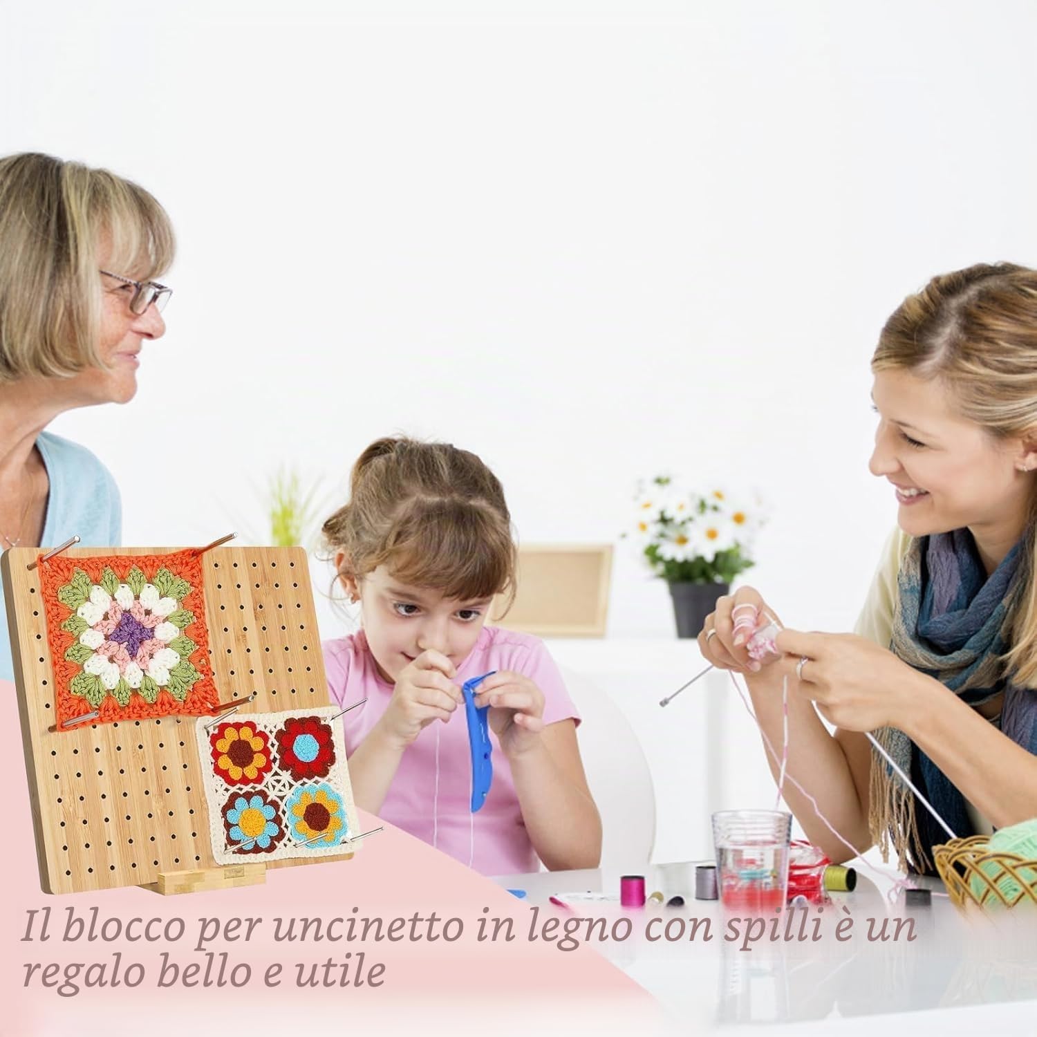 ZPPLD Blocco Per Granny Square,Lavagna Uncinetto Grande,30x30cm Tavola Granny,Crochet Blocking Board,72pcs Principianti,Tavola Blocco Uncinetto Legno 20 Spilli