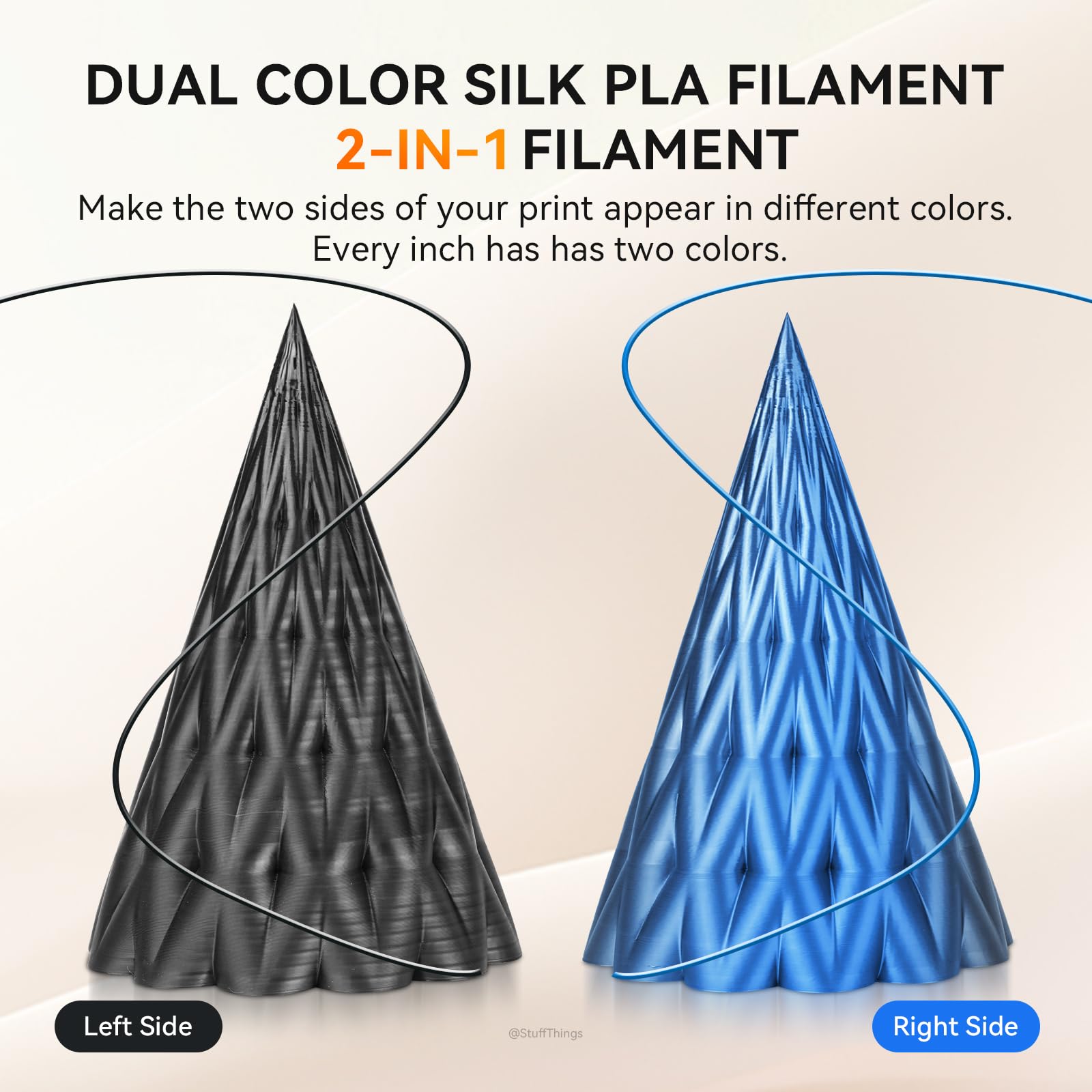 TECBEARS Jedwabny filament PLA 1,75 mm 1 kg, jedwabny dwukolorowy filament PLA do drukarki 3D, z jedwabiście gładkim wykończeniem, dokładność wymiarowa +/- 0,02, szpula 1 kg, czarny niebieski jedwab
