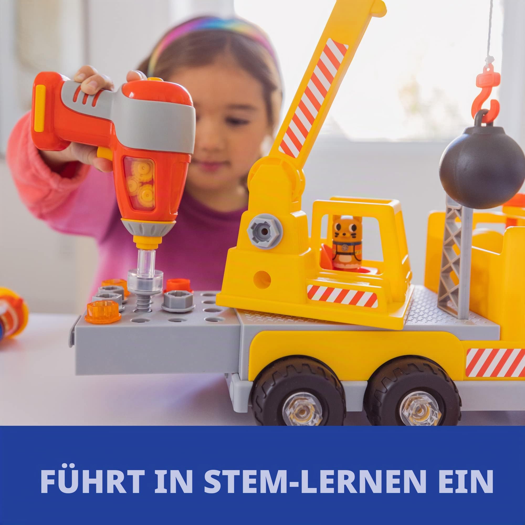 Learning Resources Design & Drill Schrauberkumpel Kran, Spielzeug zum Auseinanderbauen, mit elektrischem Spielzeugbohrer, MINT-Spielzeug für die Vorschule, für Jungen und Mädchen ab 3 Jahren
