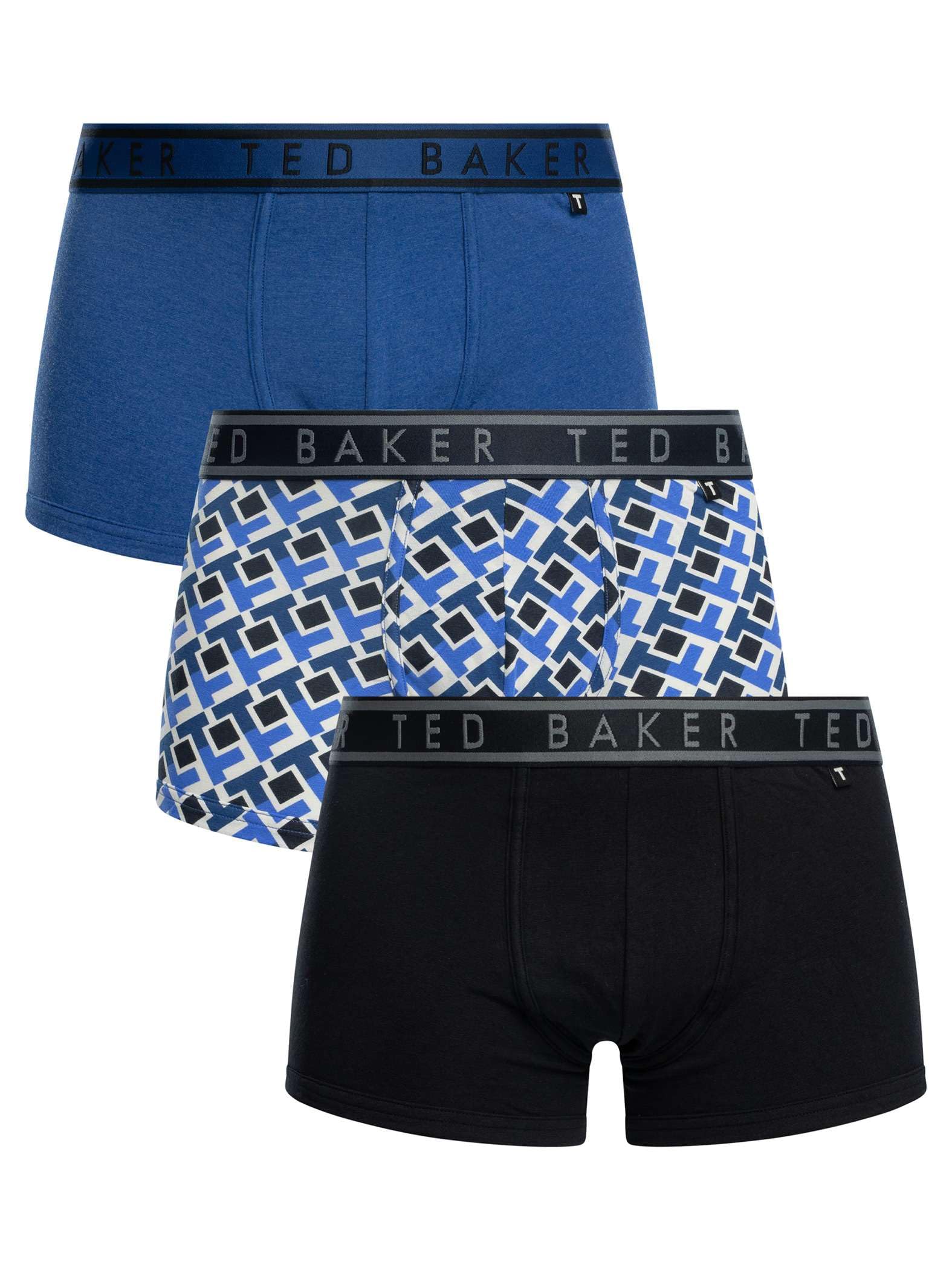 Ted Baker Men's 3 Pack Trunks, Navy/Repeat Folkstone Grey/Heather Grey Navy, M