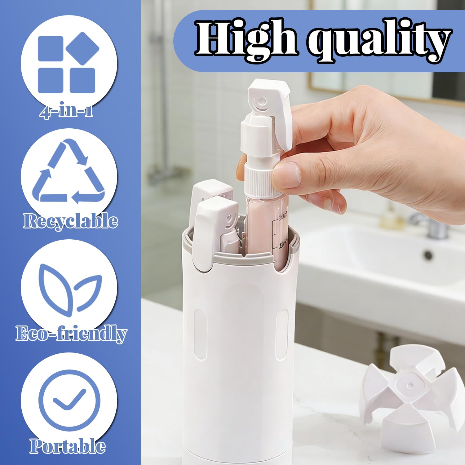 4 in 1 Reisespender Zum Befüllen, Tragbare Reise Pumpflasche, Leak Proof Travel Dispenser Bottles, Wiederverwendbar Reisespender, Reise Gadgets, für Shampoo Creme Spülung Körperpflege (Weiß) - 4