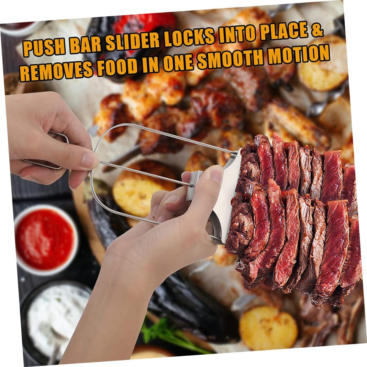 Yardwe Grill Skewers Set 2pcs Rotisserie Forks Meat Forks for Bbq Rotisserie Spit Outdoor Kitchen Gear