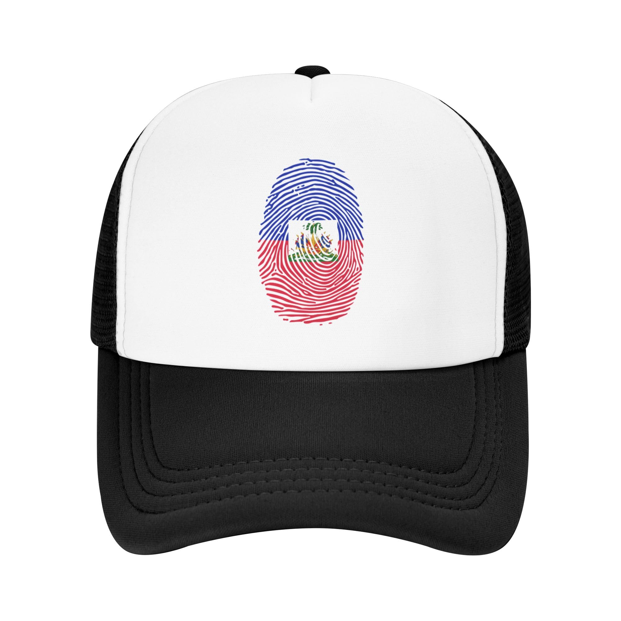 Haitian Flag Fingerprint Lightweight Mesh Baseball Hat Fishing Sun Cap Outdoor Casual Cap Black