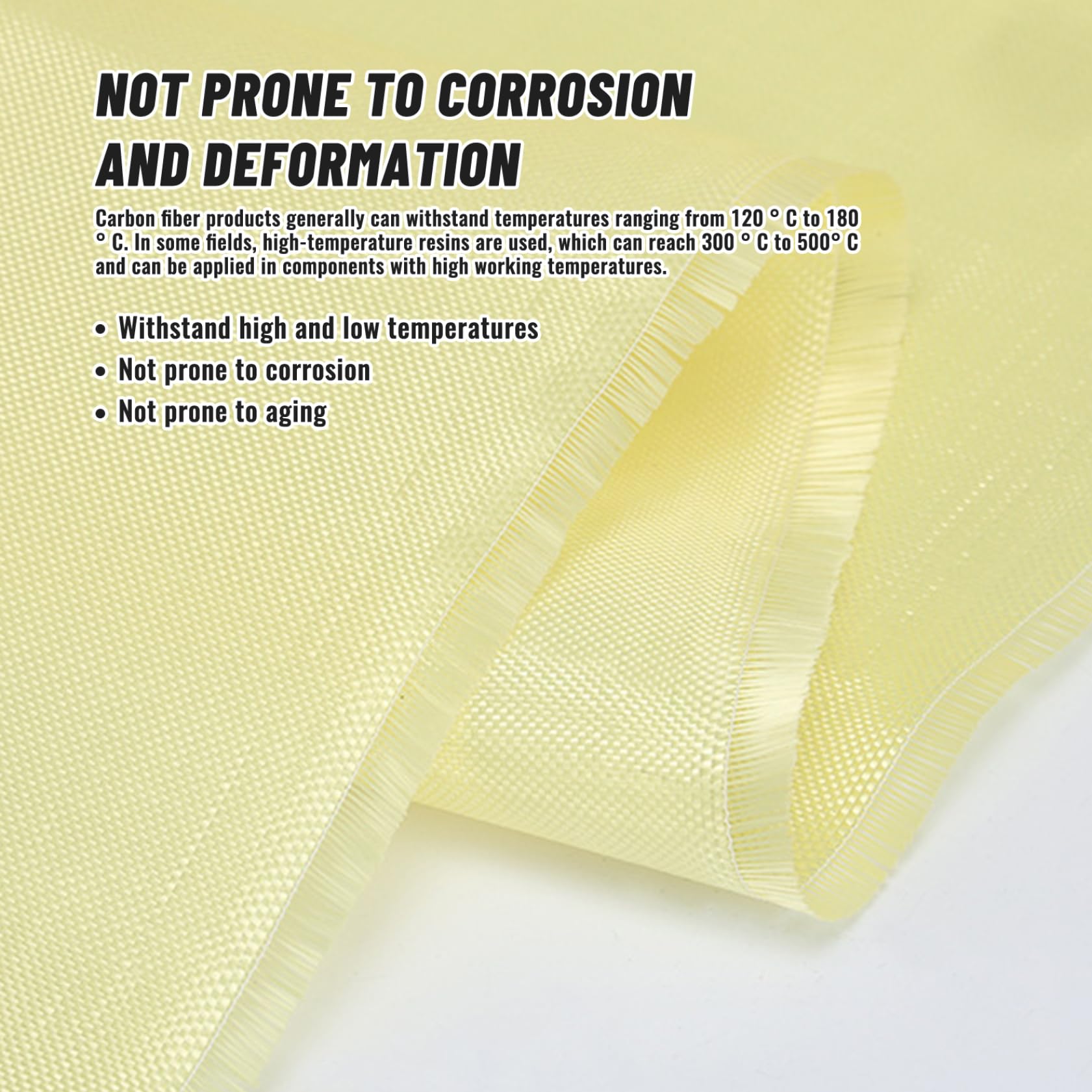 Tissu Kevlar plié 1m x 1m, feuille de Kevlar 1000D 200G, tissage uni en aramide, tissu jaune résistant aux coupures, haute résistance