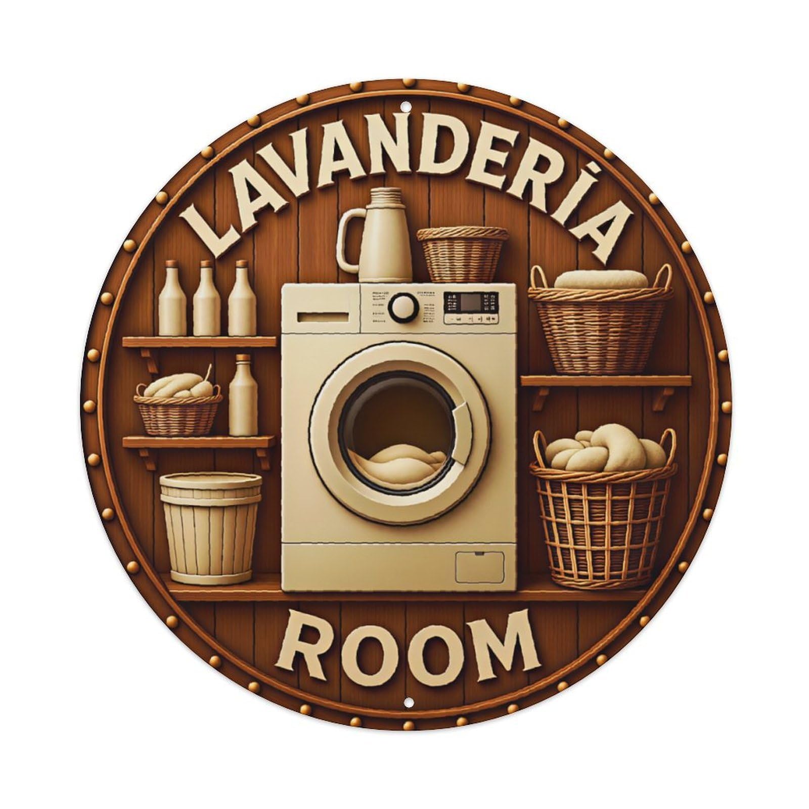 Ldfuieksufg Style Round Laundry Room Home Decor Wall Plaque Lavanderia Room Vintage Aluminium Metal Sign, Retro Wall Decor For Home, Bar, Garage & Farmhouse 20X20cm