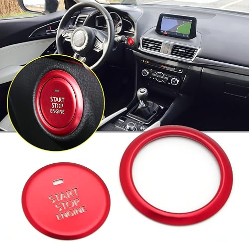 Xotic Tech - Botón de arranque de motor sin llave para anillo circundante, aleación de aluminio roja compatible con Mazda 3 2020