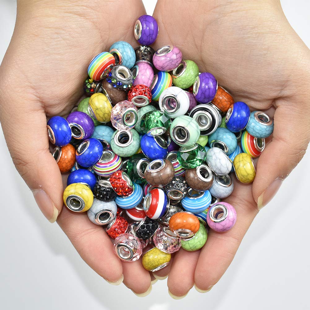 Sparkeads Lot De 80 Perles Européennes En Verre Bicolores à