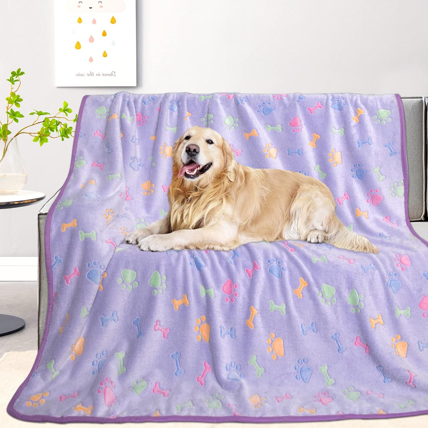 KOGSA Dog Blankets for Large Dogs,Cute Paw Print,Dog