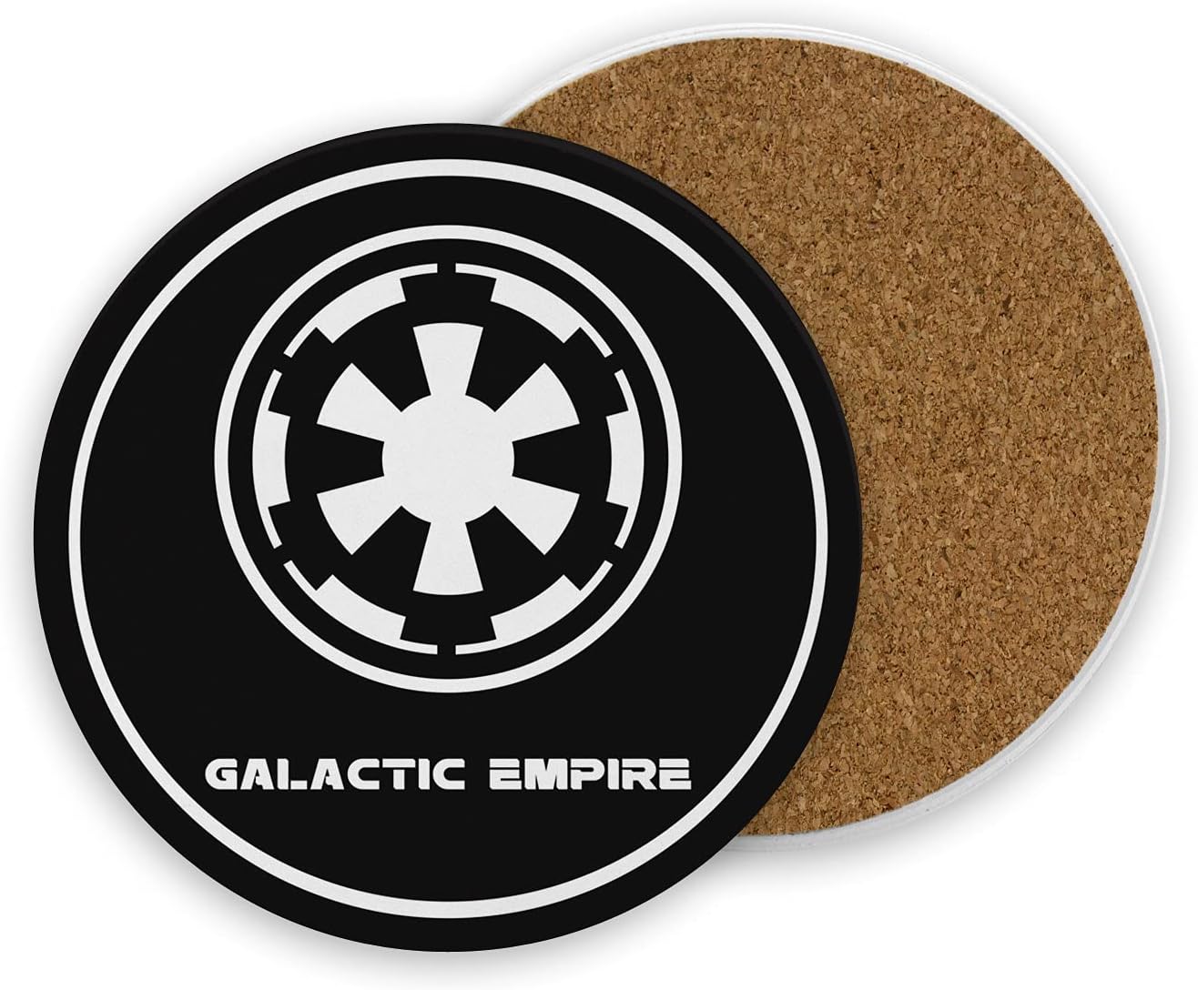SW Galactic Empire Coasters for Drinks with Holder - Absorbent Ceramic with Cork Base, Anti-Slip Cork and Dishwasher Safe, Housewarming Gift for Star Wars Fans - (Set of 8)