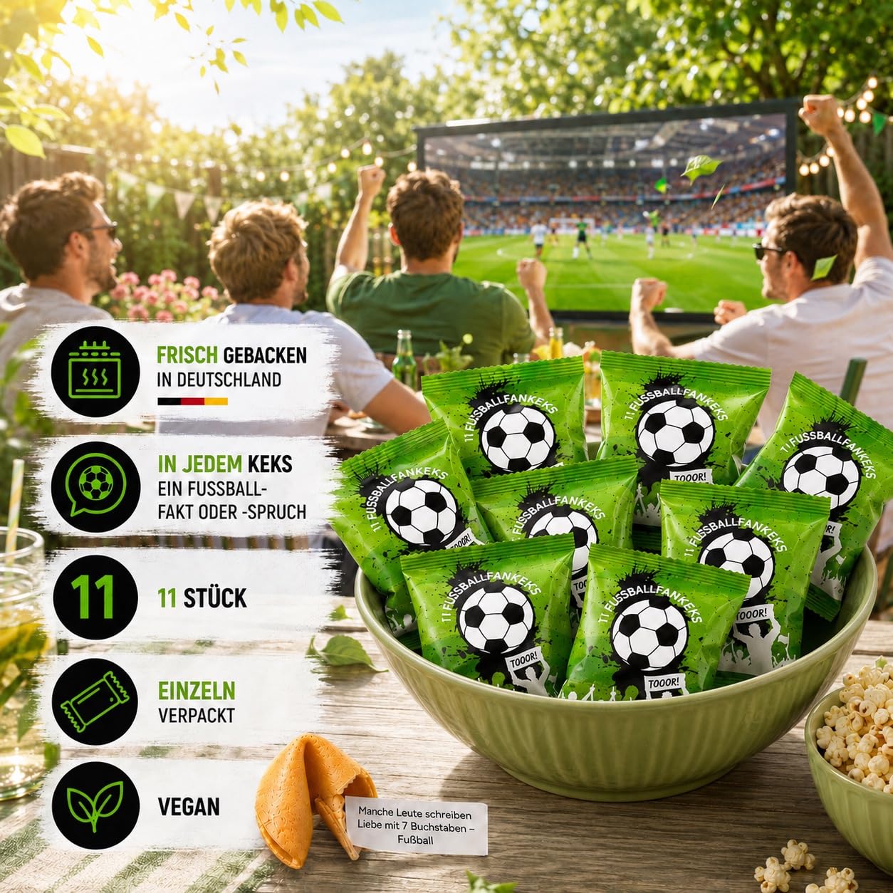 Glückskekse Fußball 250er Packung Fussball Kekse für Fussballfans mit Sprüchen rund um den Fussballsport als Deko Snack Geschenk und Mitbringsel zum Fussballspiel