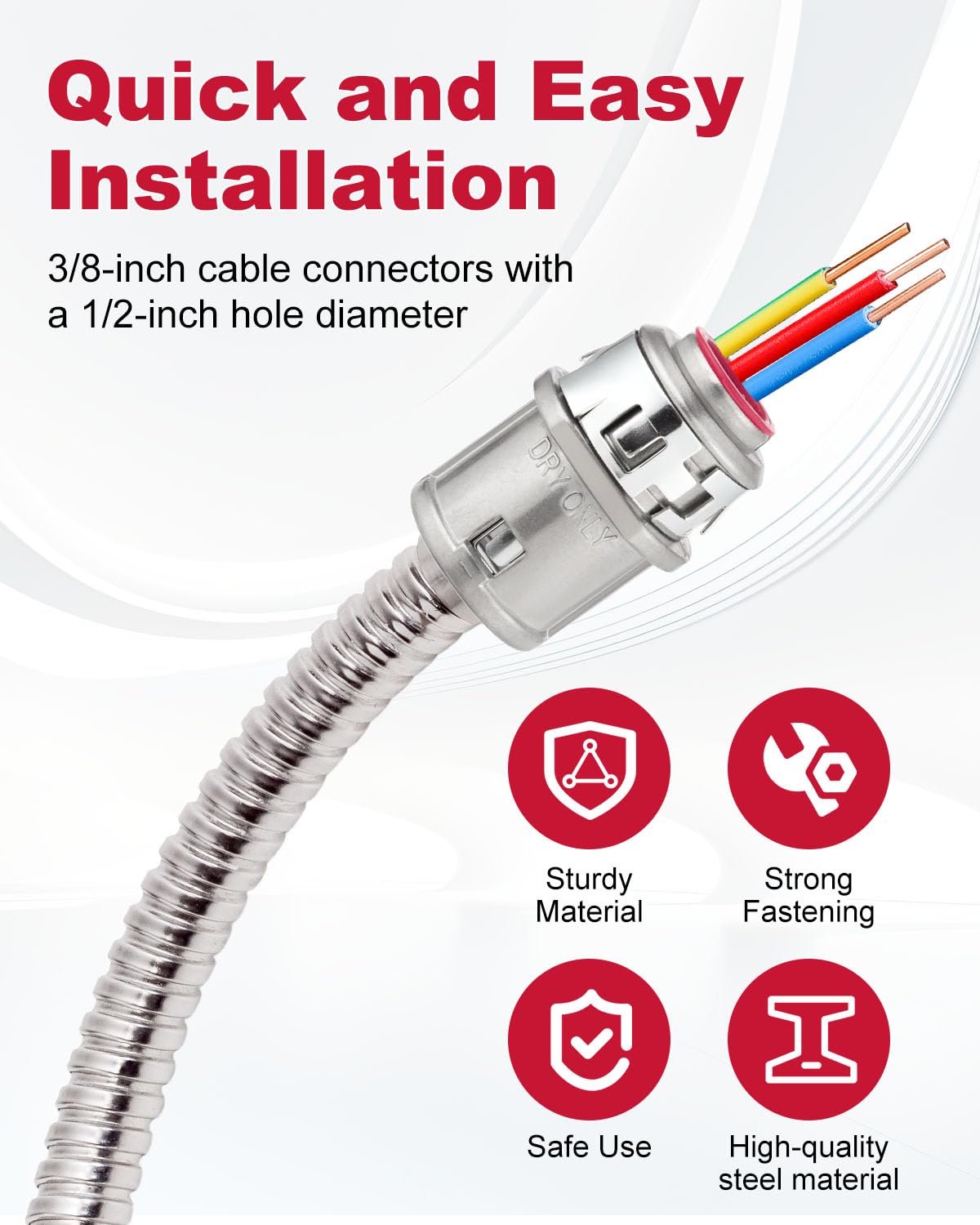 35 connettori per cavi rivestiti in metallo, connettori a scatto da 3/8", connettori elettrici in zinco per cavi in acciaio e alluminio