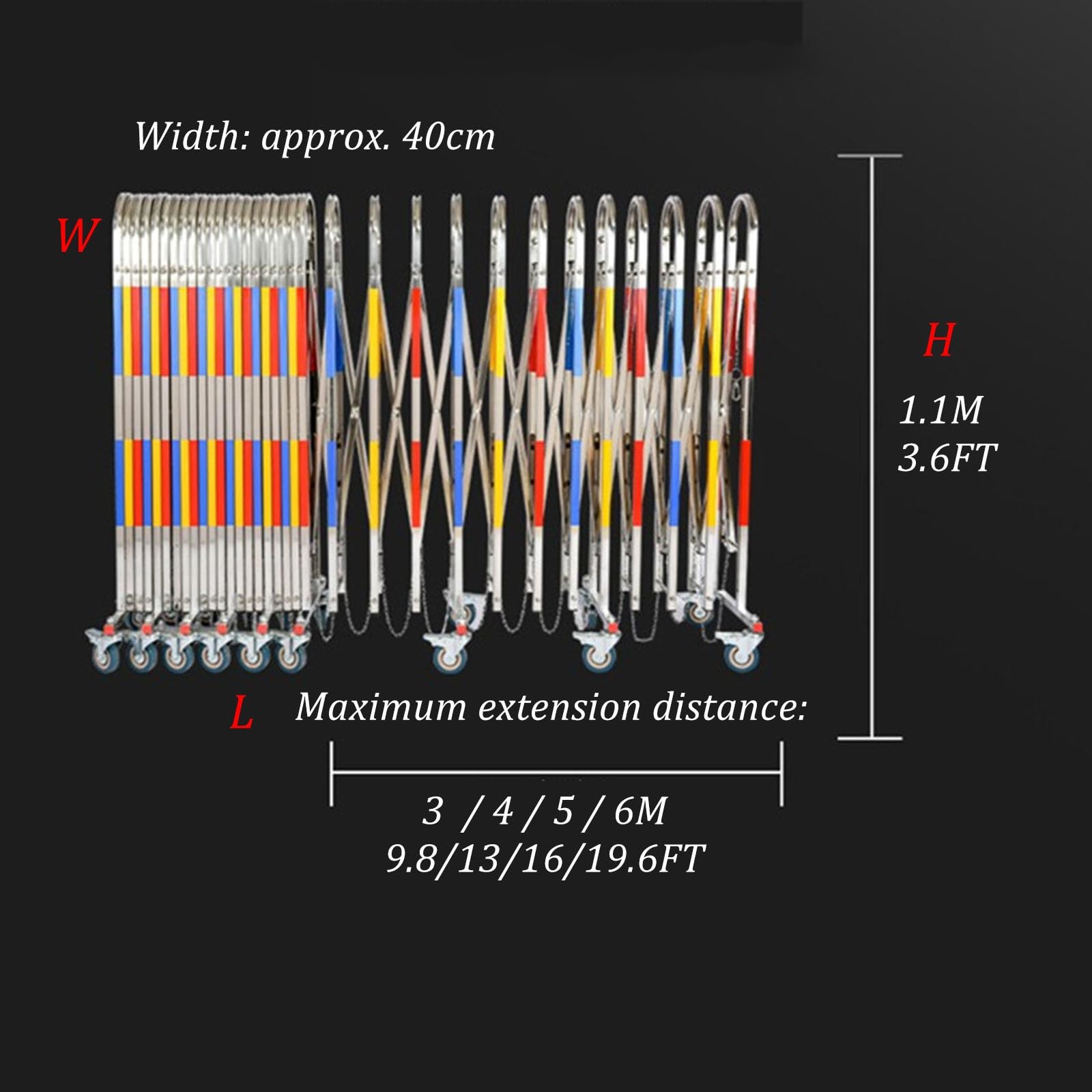 Barrera de seguridad plegable con ruedas giratorias bloqueables | Barrera de seguridad plegable para control de tráfico, delimitación de multitudes y mantenimiento de emergencia(3M)