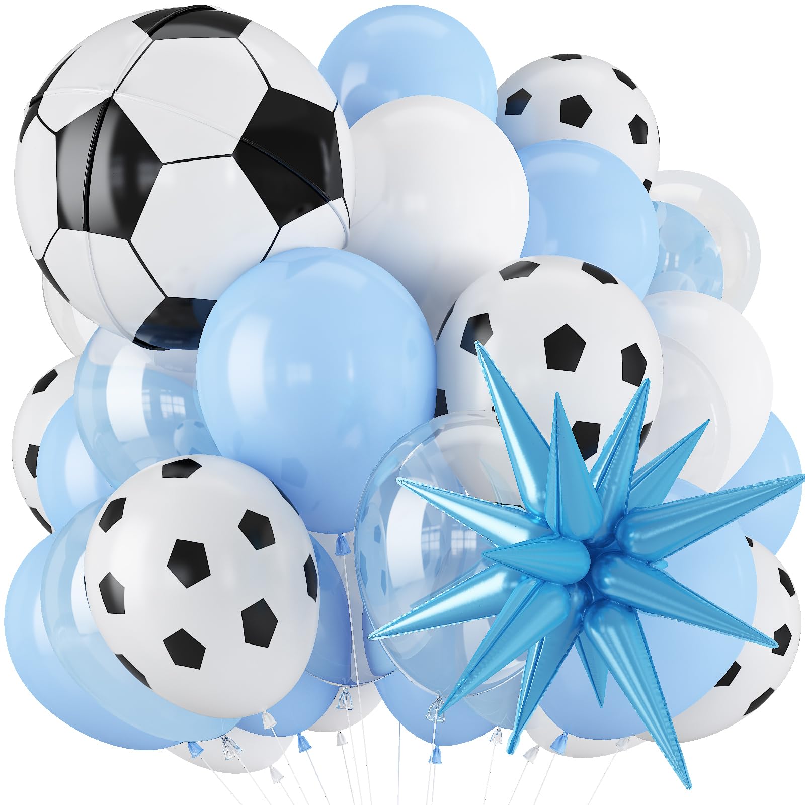 Blue and White Football Balloons, 12 Inch Baby Blue and White Football Balloon with 22'' Soccer Ball & Light Blue Star Foil Balloon for Boys Men Soccer Birthday Sports Theme Game Day Party Decorations โ image 1