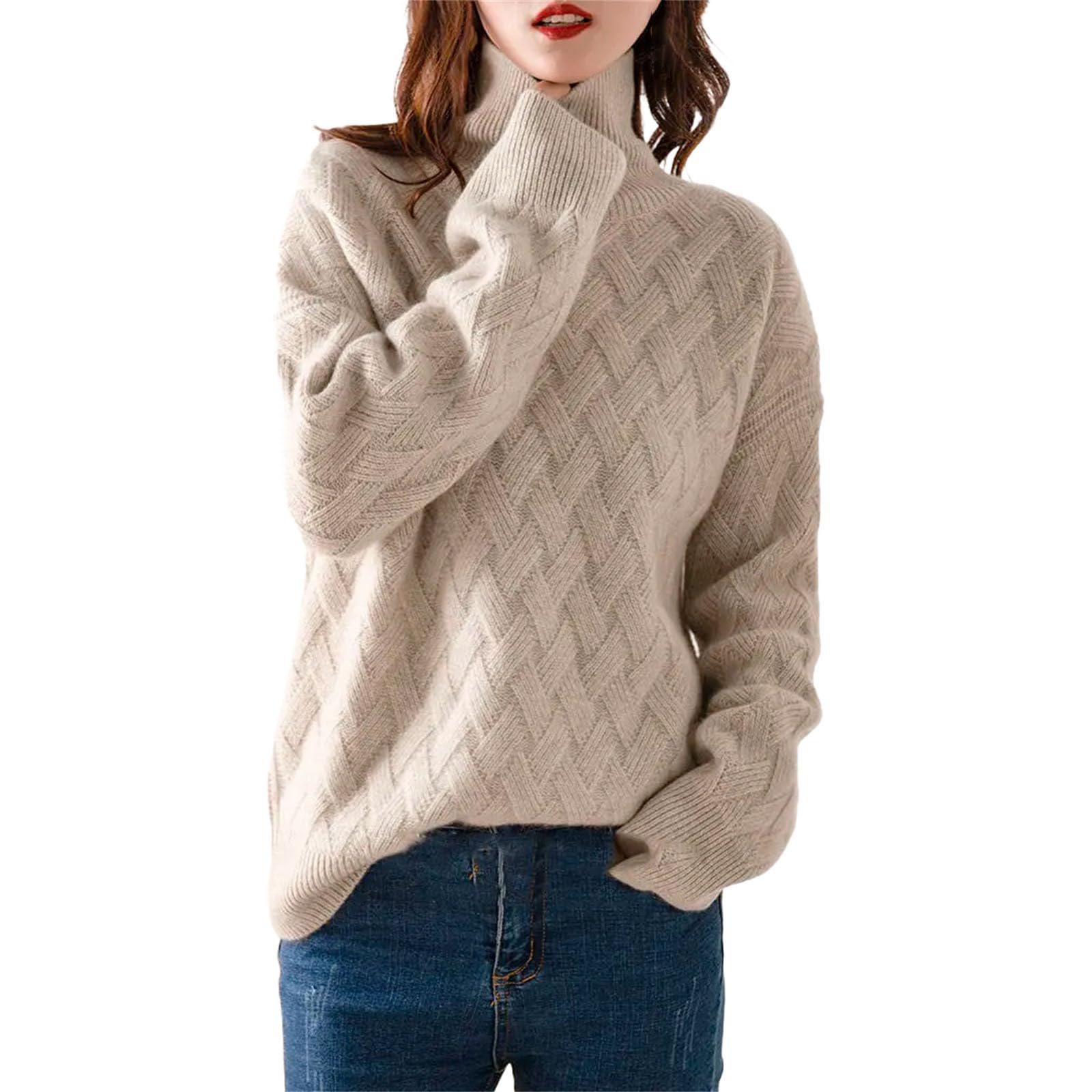 Womens Alpaca Wool Knit Sweater Winter Thick Warm Sweater Pullovers Tops