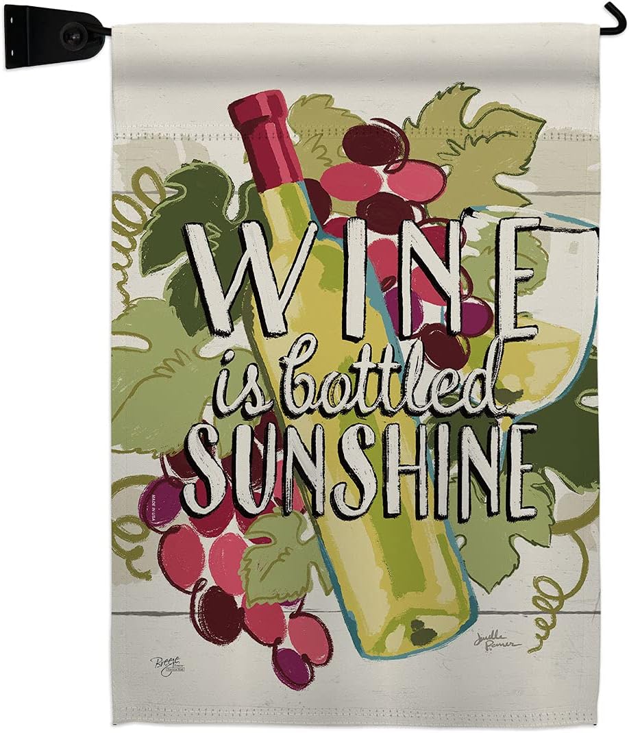 Wine is Sunshine Burlap Garden Flag Beverages Drink Fruits Cheese Sangria White Red Rose Dessert Sparkling Small Decorative Gift Yard House Banner Double-Sided Made In USA 13 X 18.5