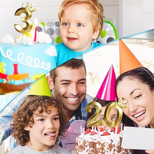 Miniatura 6 de Velas de cumpleaños número 10 para pastel, velas doradas del número 10 con corona, diseño 3D para pastel de cumpleaños para niños, niñas, mujeres,
