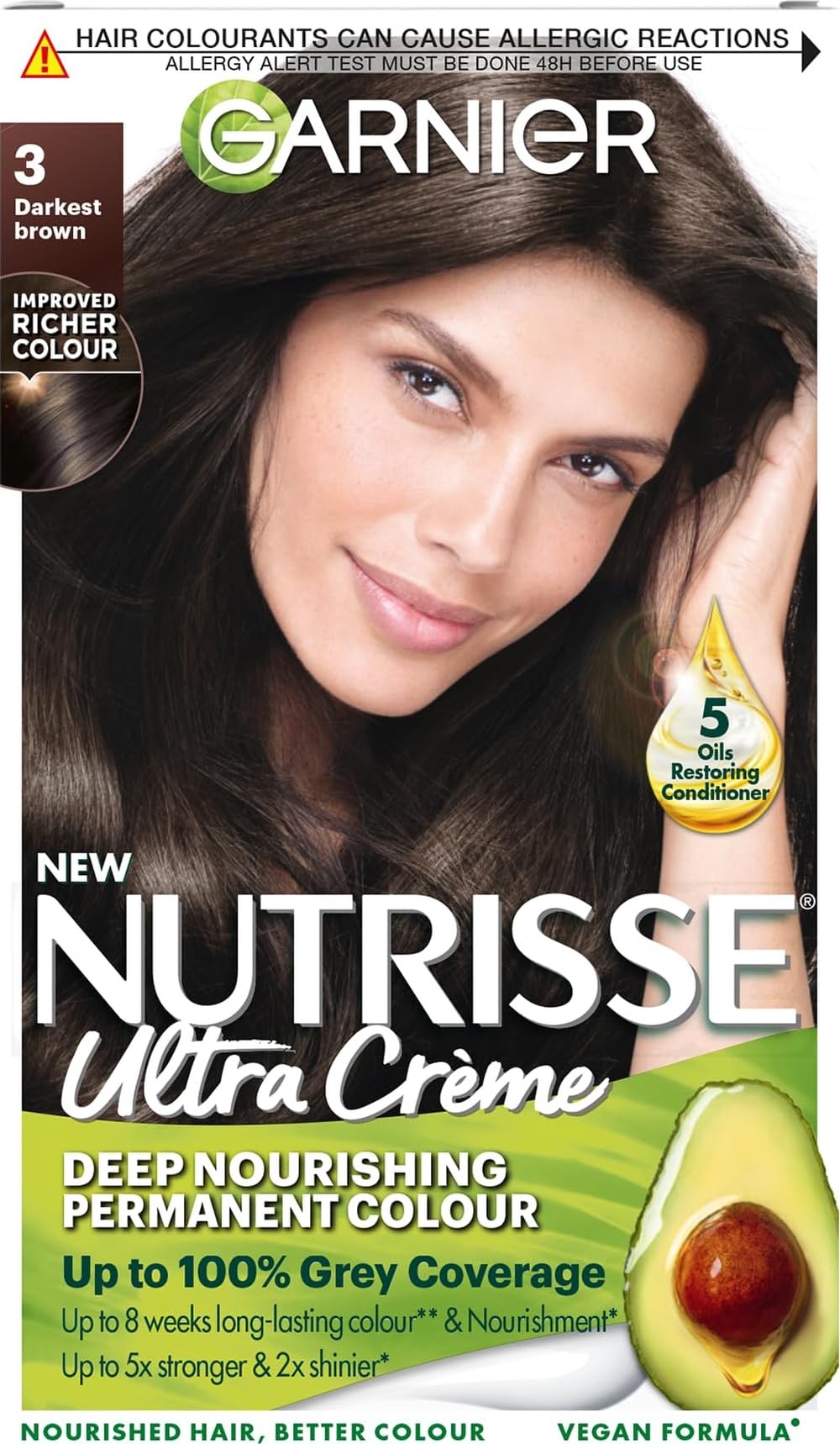 Garnier Nutrisse Ultra Crème Permanent Nourishing Hair Dye, 3 Darkest Brown