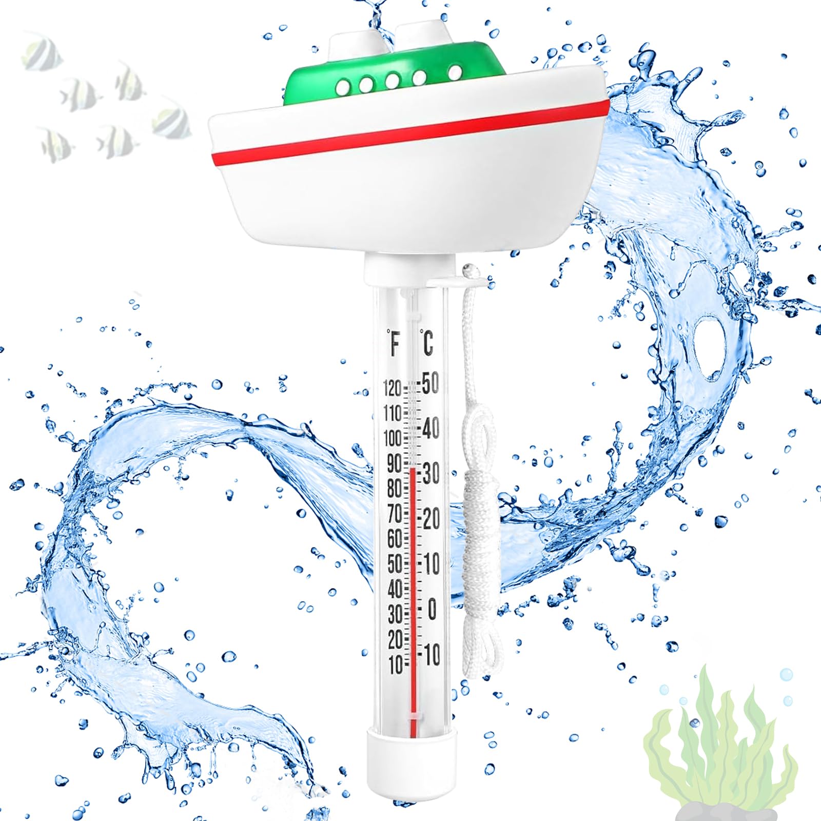 Poolthermometer, Pool Thermometer, Wasserthermometer, Poolthermometer Schwimmend,Badethermometer mit Seil,Thermometer Wasser Leicht Ablesbar,Wassertemperatur Wasserthermometer für Pools Wanne und Spas